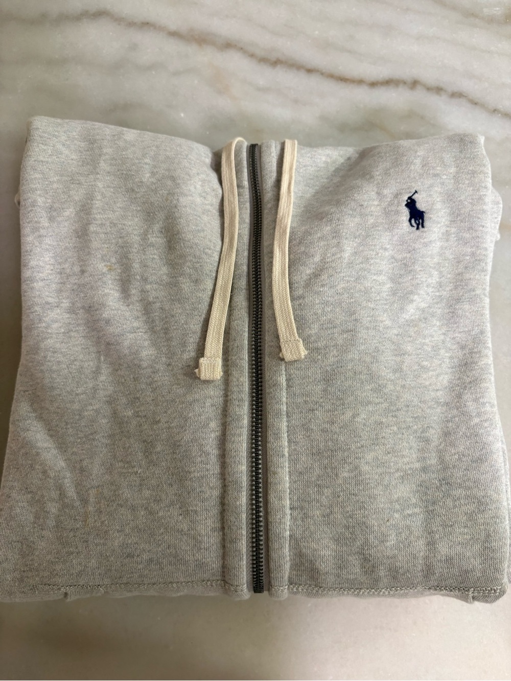 Ralph Lauren Light Gray Full-Zip Hoodie with Navy Pony
